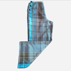 Talbots women's size 10 capri, green, blue, brown plaid, silk/cotton blend.